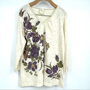 Pure.Simple.Natural floral 3/4 sleeve top XL